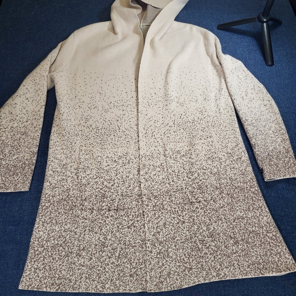 CALIA by Carrie Underwood Hooded Open Front Ombre Cardigan Sweater Cream Taupe M